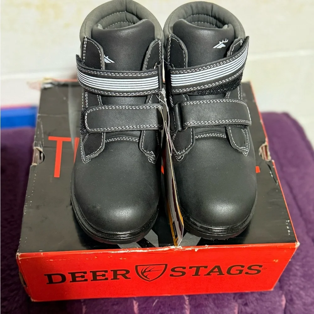 Deer Stags Kids Marker waterproof Black work Boots Size 2 thinsulate lined